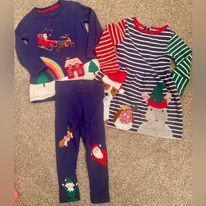 3 piece Mini Boden Christmas set- 2T-4T dress, leggings and shirt